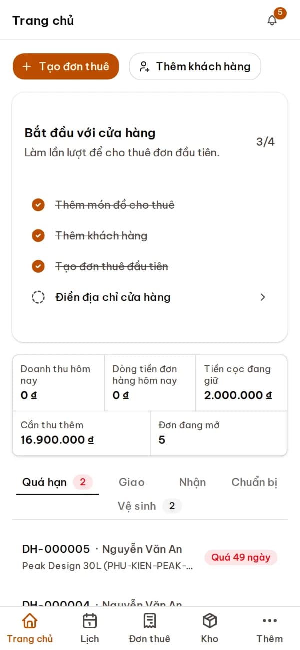 Màn hình trang chủ của ứng dụng trên điện thoại